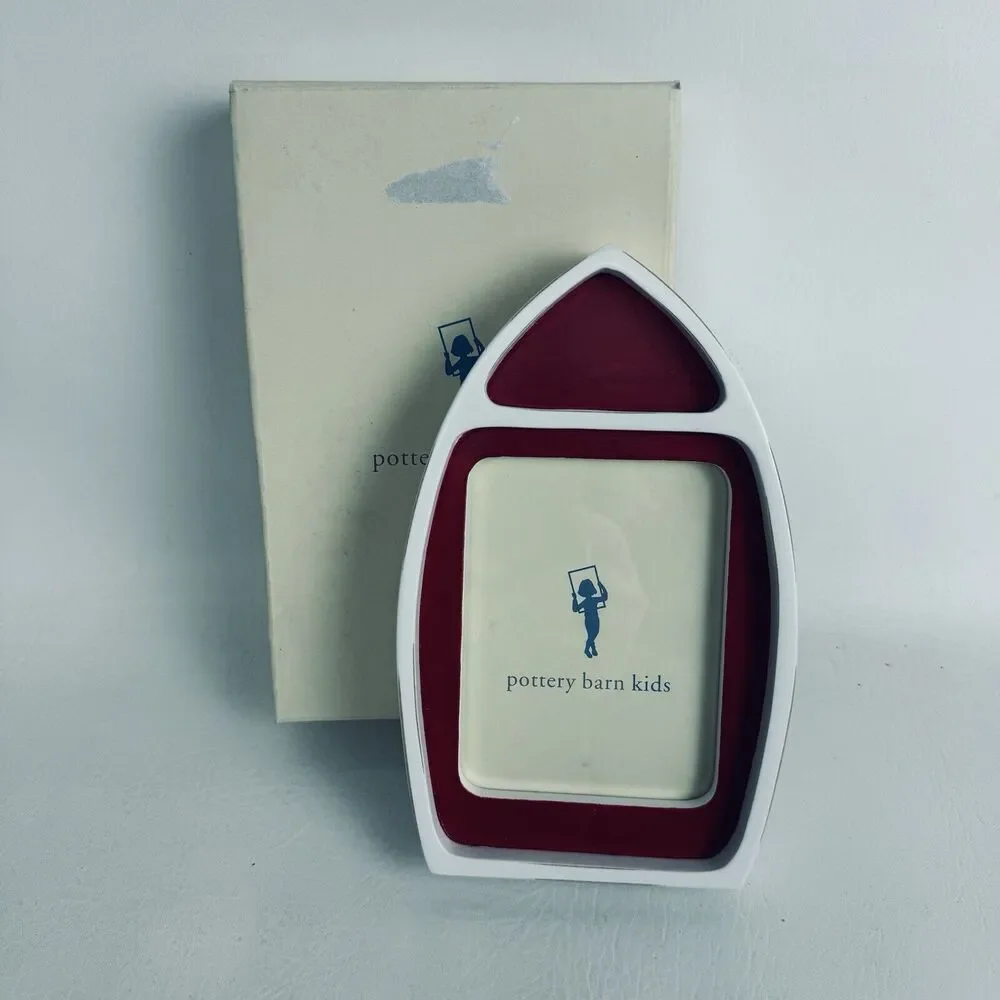 Pottery Barn Regatta Wooden Boat‎ Picture Photo Frame White Red Bedroom Nautical